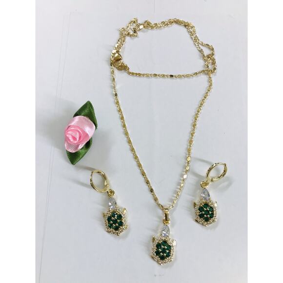 18K Gold Filled Oro Laminado Turtles Pendant Thin Necklace & Earring Set 18" - Picture 5 of 5